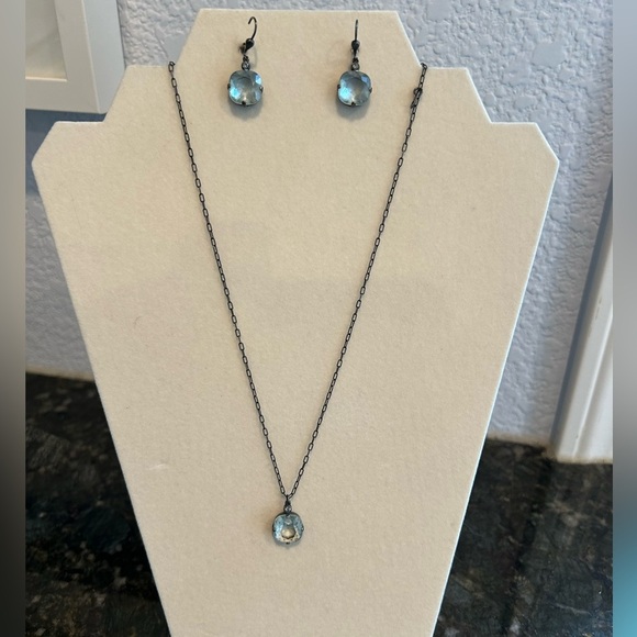 Jewelry - Blue necklace and earring set. Blue colored gems with tiny diamond like stones